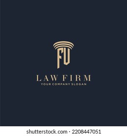 Logotipo de la firma de abogados de monograma inicial FV con diseño de hitos