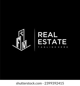 FV initial monogram logo for real estate with building style