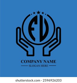 FV initials held within hands, symbolizing trust and protection. The circle represents unity, while stars highlight excellence and ambition.