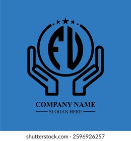 FV initials held within hands, symbolizing trust and protection. The circle represents unity, while stars highlight excellence and ambition.