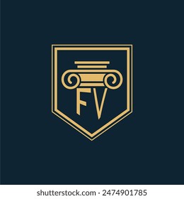 Logo de la firma de abogados FV Initials Logo de abogado con elemento de derecho creativo