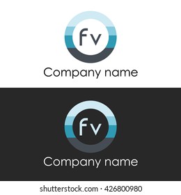 FV letter a circle shape icon logo white blue
