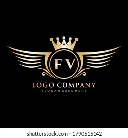 FV Letter Initial with Royal Wing Logo Template.