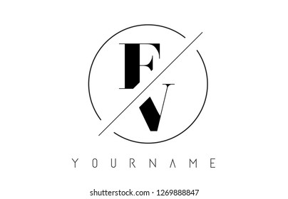 FV Letter Logo with Cutted and Intersected Design and Round Frame Vector Illustration
