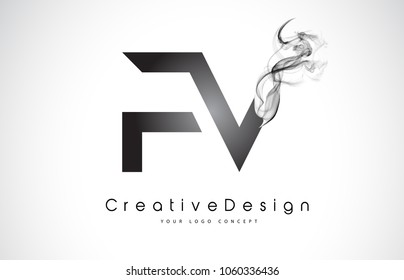 FV Letter Logo Design with Black Smoke. Creative Modern Smoke Letters Vector Icon Logo Illustration.