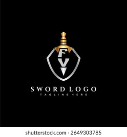 FV carta monograma de luxo para escudo e espada estilo imagem