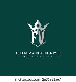 FV letter monogram initial logo for shield and crown design