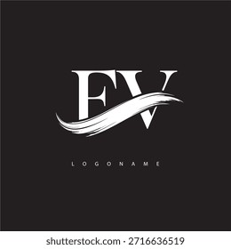Logotipo del monograma de la letra de FV con la carrera del cepillo para la identidad moderna de la marca