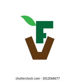 FV letter with pot leaf logo design vector