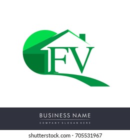 FV letter roof shape logo green, initial logo AB with house icon, business logo and property developer.