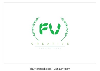 FV letters eco logo with leaf. Fresh nature and healthy leaf logo design.