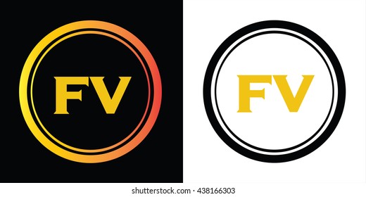 FV letters icon design template elements in abstract background logo, design identity in circle, alphabet letter