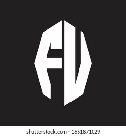 FV Logo monogram with octagonal ribbon style design template