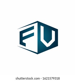 FV monogram logo with hexagon shape and negative space style ribbon design template