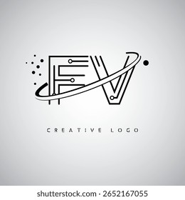FV Orbit Monogram Logo – Futuristic Minimal Letter mark with Circular Line Art, Tech-Inspired Dots and Space Motion Concept for Modern Branding Identity