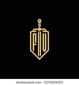 FV vintage shield and sword initial logo in high quality professional design that will print well across any print media