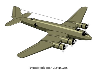 FW 200 Condor Bomber 1938. WW II Aircraft. Vintage Airplane. Vector Clipart Isolited On White.