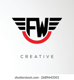 FW Creative Wings Letter Logo mit Modern Shield - Leistungsstarkes Business- und Branding-Symbol	
