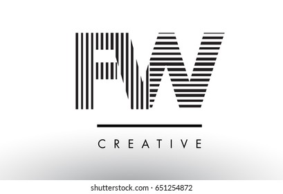 FW F W Black and White Letter Logo Design with Vertical and Horizontal Lines.