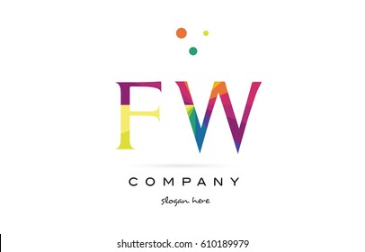 fw f w  creative rainbow colors colored alphabet company letter logo design vector icon template