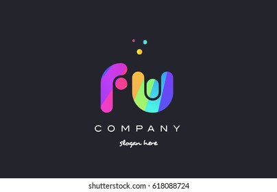 fw f w  creative rainbow green orange blue purple magenta pink artistic alphabet company letter logo design vector icon template