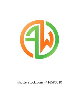FW initial letters loop linked circle logo orange green