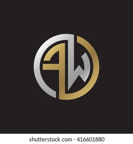 FW initial letters loop linked circle elegant logo golden silver black background