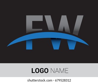 FW initial logo company name colored grey and blue swoosh design.