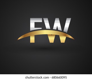 FW initial logo company name colored gold and silver swoosh design. vector logo for business and company identity.
