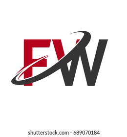 FW initial logo company name colored red and black swoosh design, isolated on white background. vector logo for business and company identity.