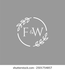 FW initial monogram decoration for wedding logo with creative leaf line