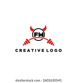 FW initial monogram for fitnes or gym logo with devil style design