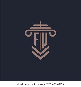 FW initial monogram logo with pillar design for law firm vector image