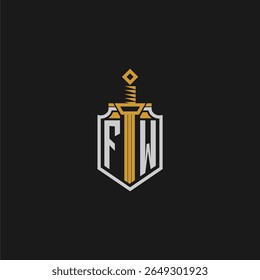 Monograma inicial de FW para imagem de escudo e espada