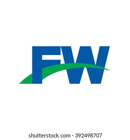 FW initial overlapping swoosh letter logo blue green