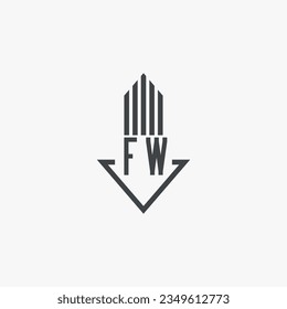 Ilustración del material del logotipo inmobiliario FW iniciales. vector de logotipo