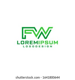FW Letter Initial Logo. Line Logo Vector  Initial With Green Color