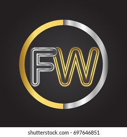 FW Letter logo in a circle. gold and silver colored. Vector design template elements for your business or company identity.