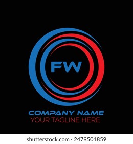 Diseño creativo del logotipo de la letra de FW. FW diseño único. Diseño del logotipo de la letra de FW sobre fondo negro.