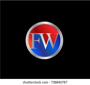 FW Letter logo Design in a circle. Blue and silver colored