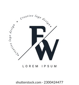 Diseño del logotipo de la carta FW con un corte creativo. Diseño de logotipo creativo