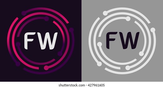 FW letters business logo icon design template elements in abstract background logo, design identity in circle, alphabet letter