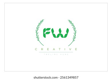 FW letters eco logo with leaf. Fresh nature and healthy leaf logo design.