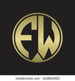 Monograma del logotipo FW con el estilo de cinta de la pieza en colores dorados