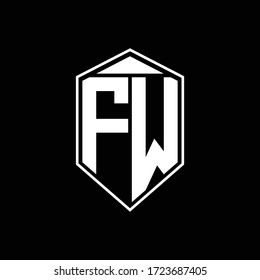 Monograma del logotipo FW con la combinación de trineo de formas de emblema en la plantilla de diseño superior