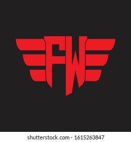 FW Logo monogram with emblem and wings element design template on red colors