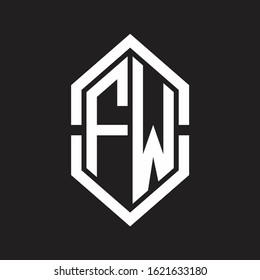 FW Logo monogram with hexagon shape and outline slice style with black and white