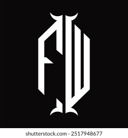 Escudo del hexágono del monograma del logotipo de FW con la Plantilla del diseño de la forma del cuerno