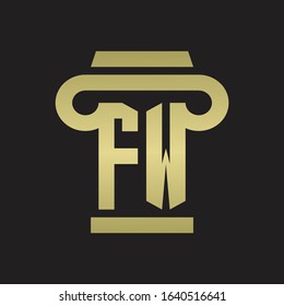 FW Logo monogram with pillar style design template with gold colors