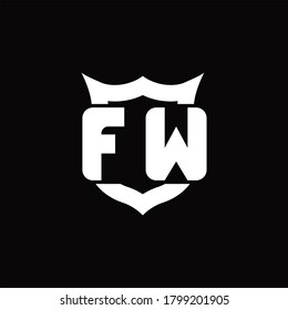 FW Logo monogram with shield around crown shape design template